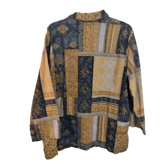 3844) Vintage Sag Harbor Western Artsy Tribal Boho Linen Blend Shacket Top XL - Picture 3 of 9